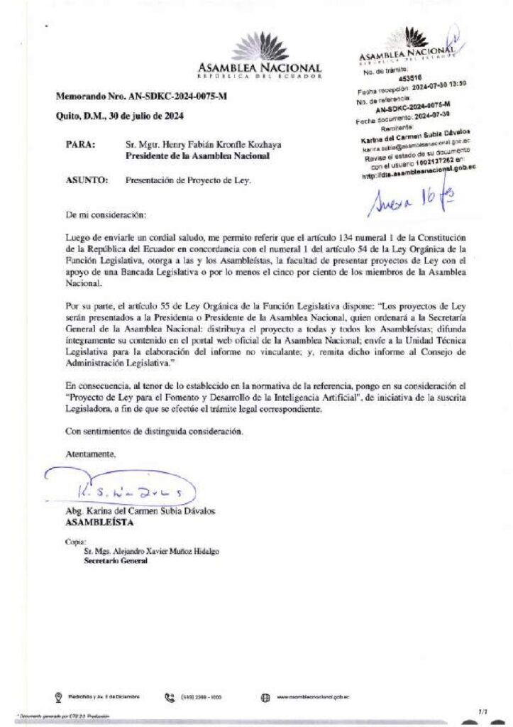 Proyecto de ley IA - As. Subia 2024